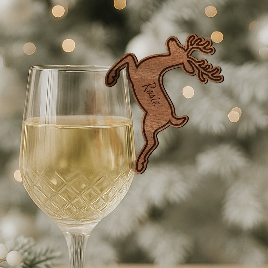 Personalised Reindeer Drink Tag – Custom Name Christmas Glass Marker 