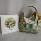 Green Floral Hobo Style Gift Bag with matching Birthday card 