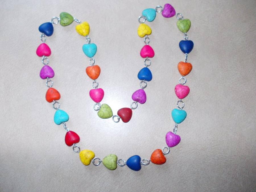 Multi-colour gemstone heart necklace