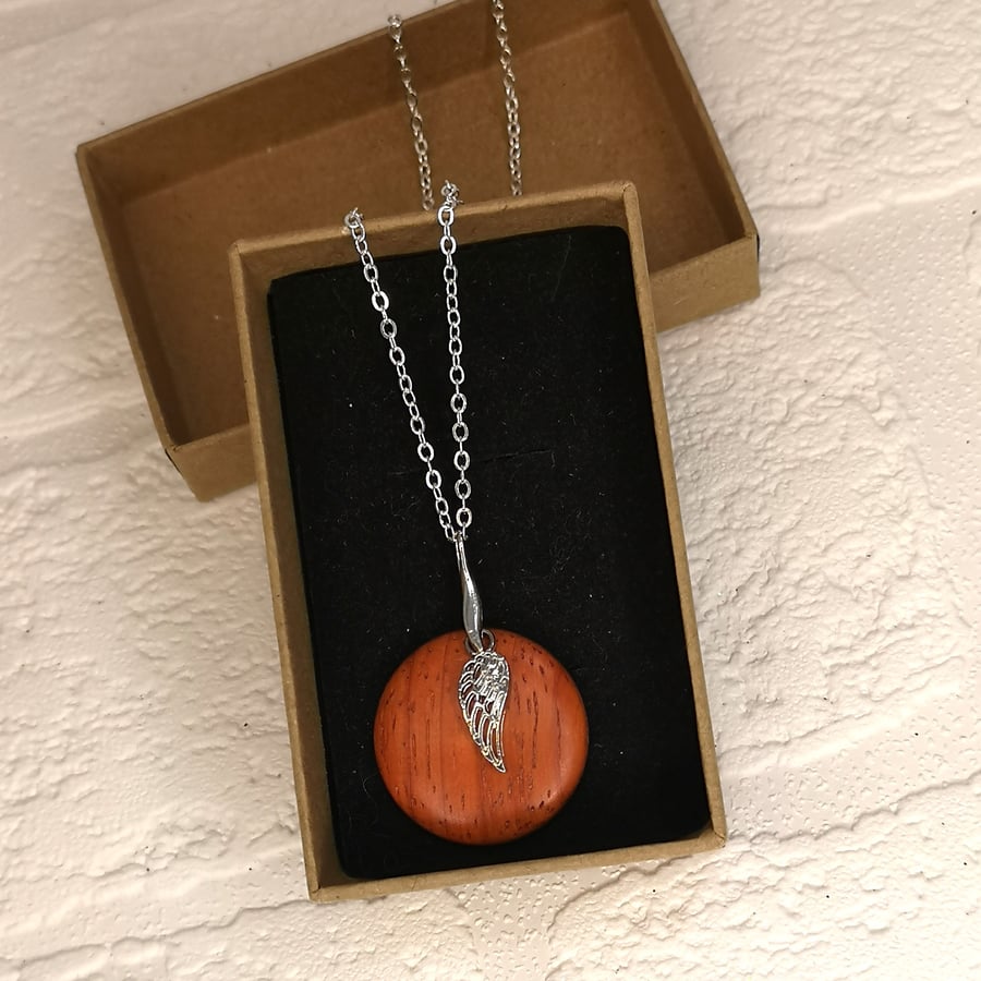 Woodturned Padauk Pendant with Angel wing overlay