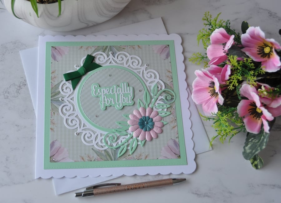 Especially for You Birthday Green Pink Daisy Flower 3D Luxury Handmade Card