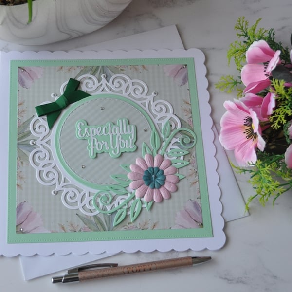 Especially for You Birthday Green Pink Daisy Flower 3D Luxury Handmade Card