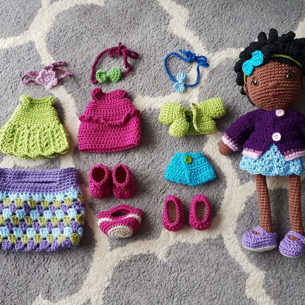 Crochet Doll with clothes and shoes for dressing up