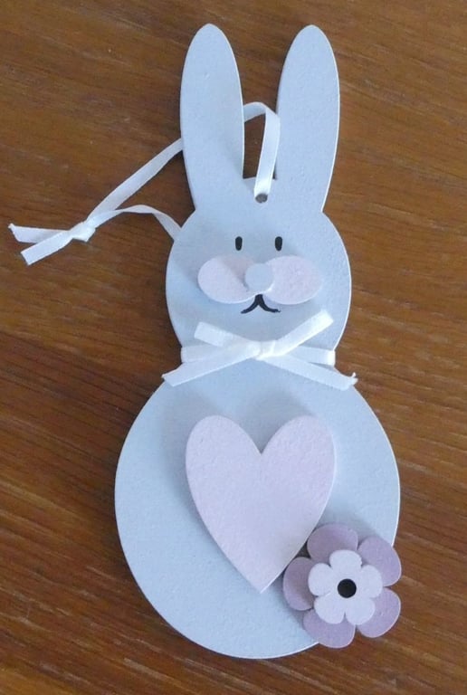 MDF Bunny Decoration - Grey & Pink