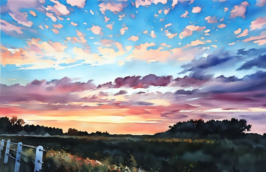 Digital Download of Art Print Sunset on the Norfolk Fens 