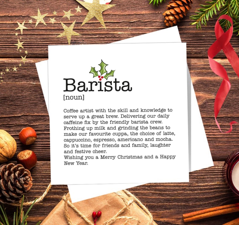 Barista Definition Christmas Card, Coffee Lover - blank inside