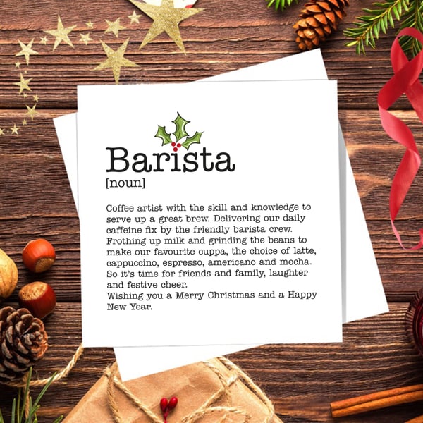 Barista Definition Christmas Card, Coffee Lover - blank inside
