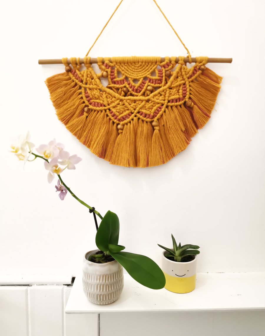 Mandala macrame wall hanging, macrame semi circle