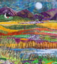 Moonlit hills and moorlands, embroidered textile landscape hanging  - Image 1