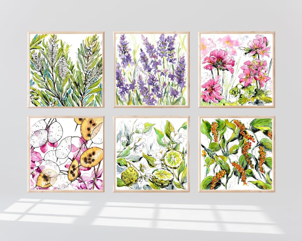 The Garden Series – Set of Six Botanical Watercolour Art Prints - Unframed Gifts