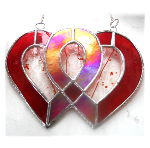 Entwined Heart Suncatcher Stained Glass Ruby 40th Wedding 