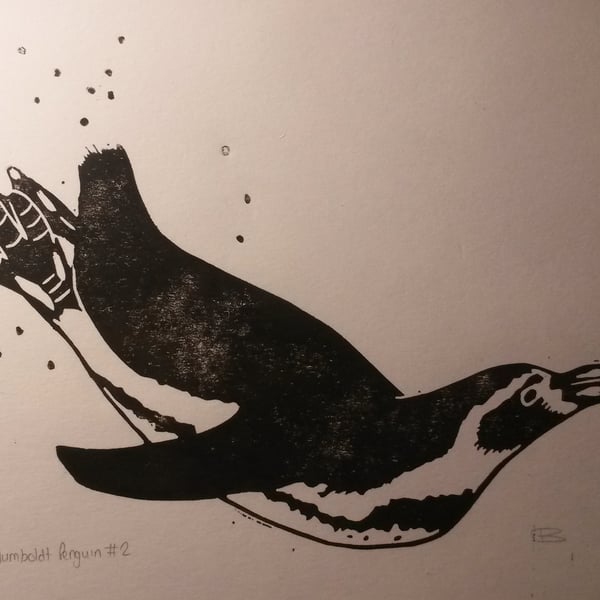 'Humboldt penguin no. 2' lino print