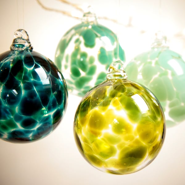 Sargasso Green Handmade Blown Glass Christmas Bauble