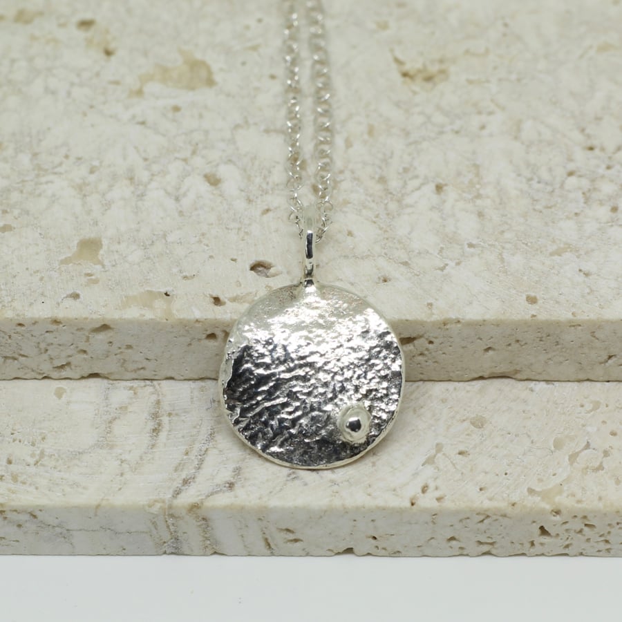 Reticulated Silver Disc Pendant with Polished Silver Drop