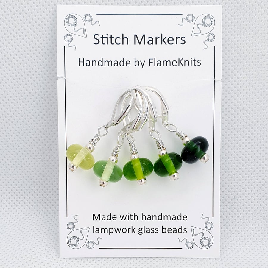 Lampwork Stitch Markers - Green Gradient