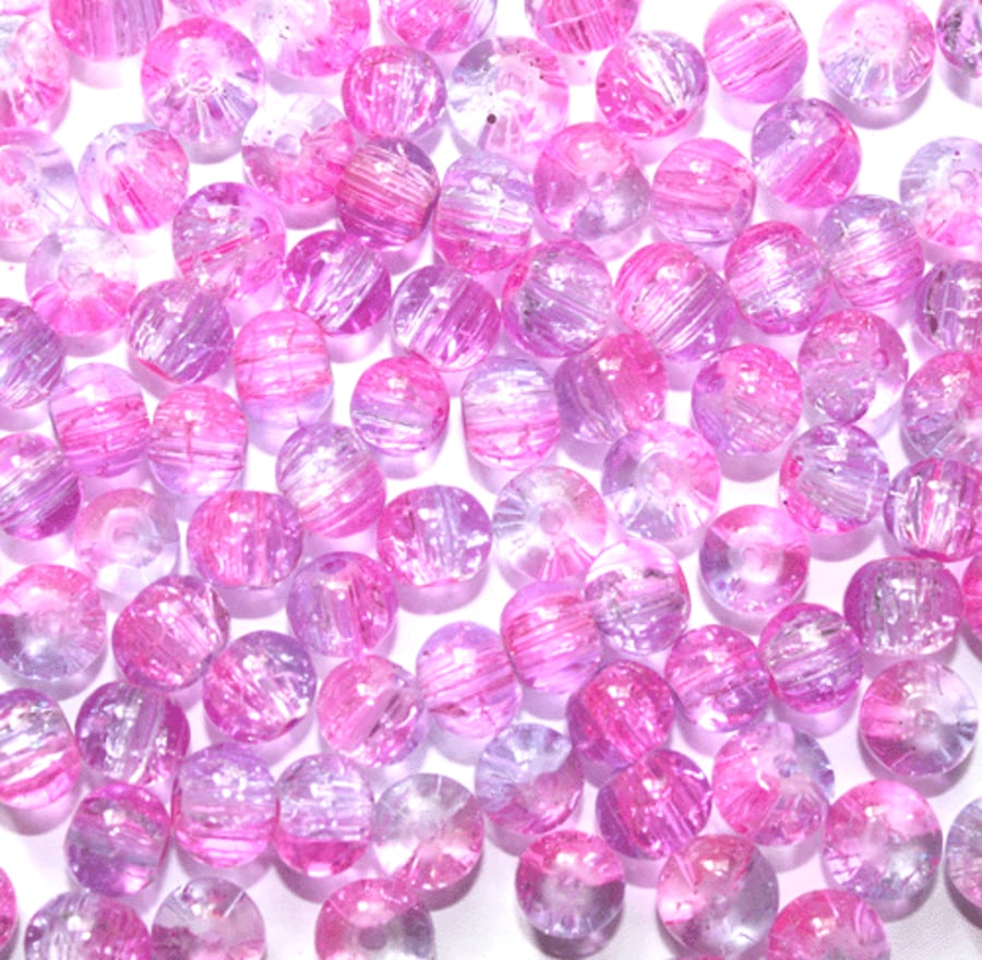 6mm Crackled Glass Beads - Pink & Lilac