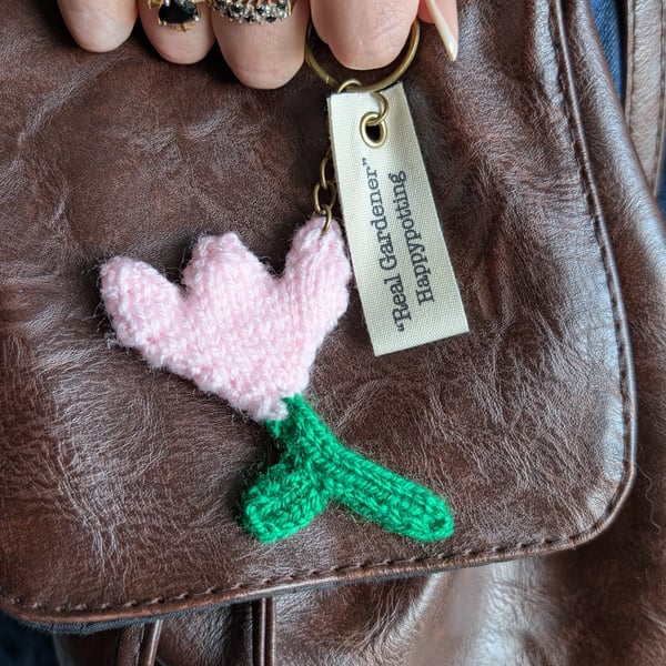 Happypotting 'Real Gardener' Handmade Tulip Keyring Gift Set - PINK