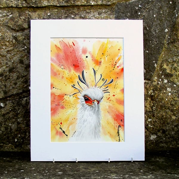 Bird Original Watercolour Painting Secretary Bird