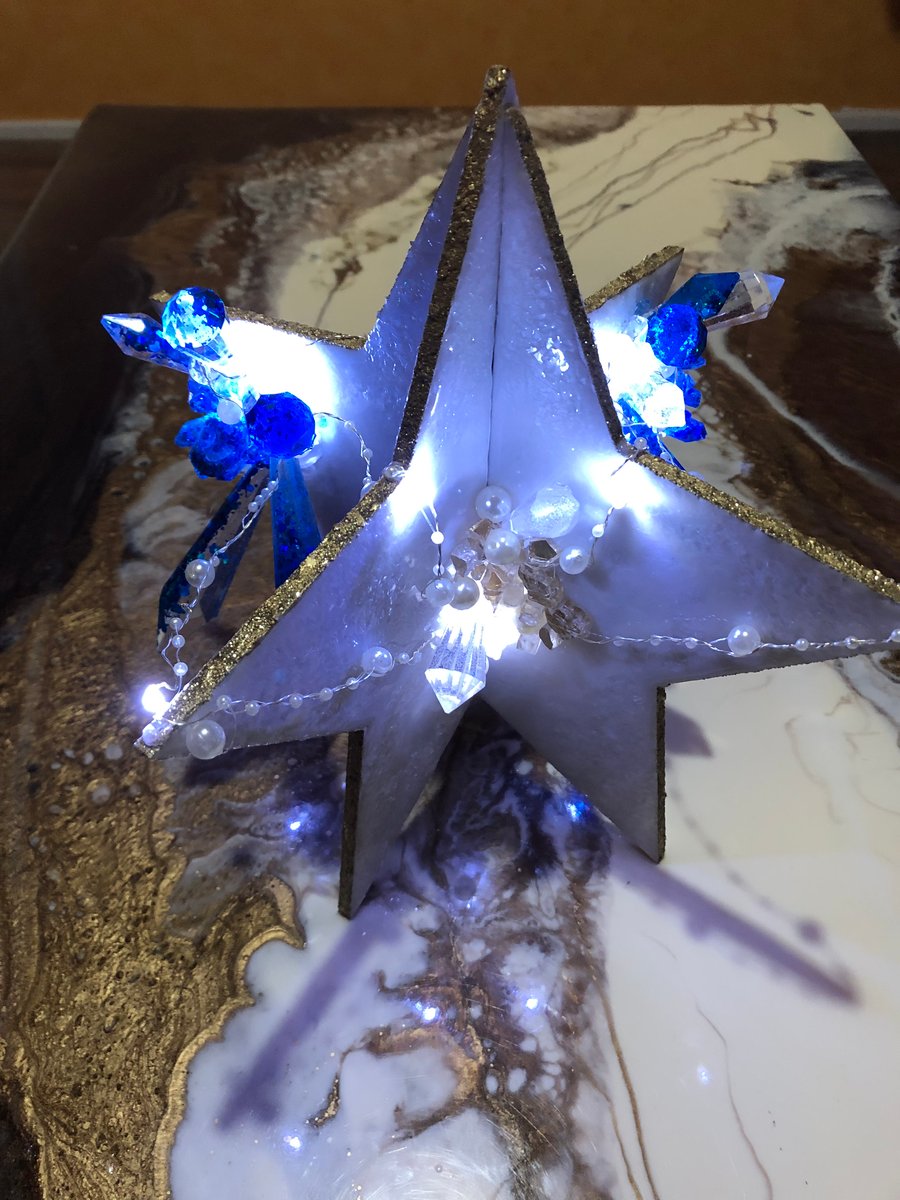 Free standing star, white and blue, crystal inspired, fairy lights 