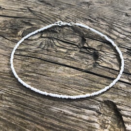 White seed bead & sterling silver anklet 