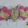 Pink and Green wild flower hearts- 52cm - Bunting, wall hanging