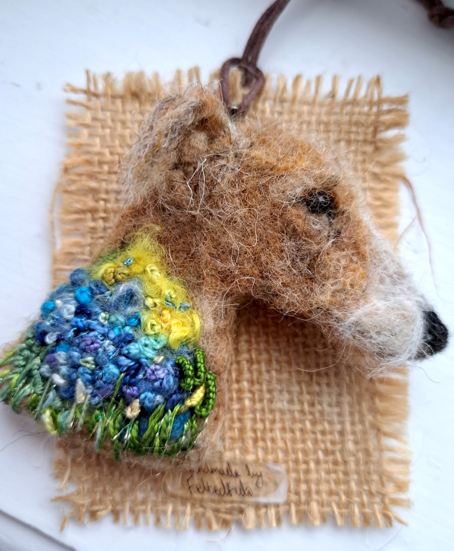 Needle Felted Lurcher Brooch