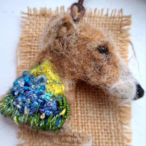 Needle Felted Lurcher Brooch