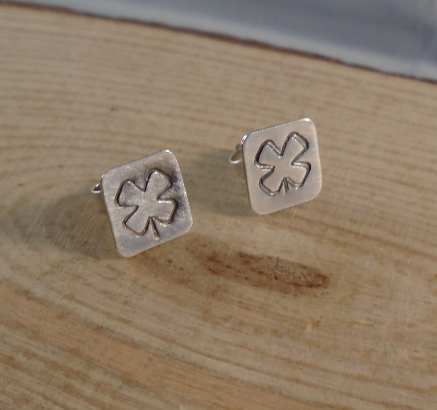 Sterling Silver Stamped Lucky Clover Stud Earrings