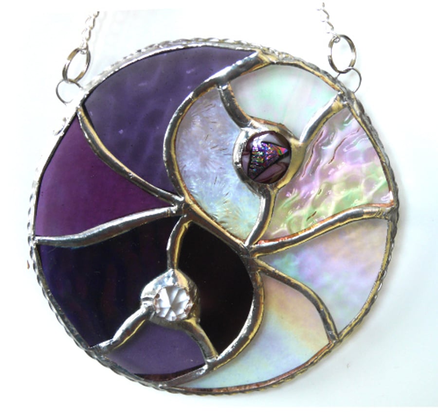 Yin Yang Suncatcher Stained Glass Handmade Purple 018