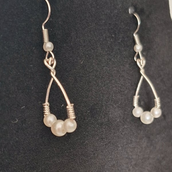 Silver plated pearl- effect bead earrings