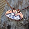 Copper and silver whimsy 'mountain path' mixed metals small scene pendant