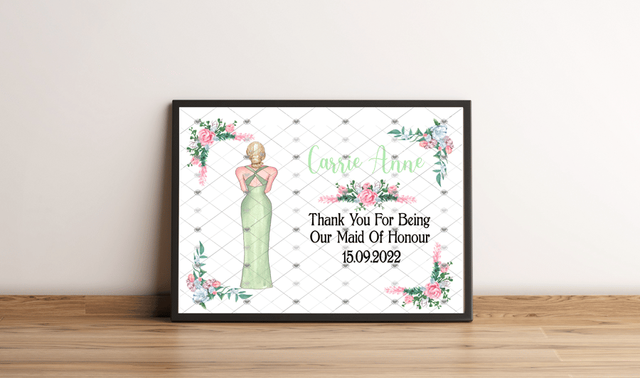 Maid Of Honour Wedding A4 Print, Thank You Gift Maid Of Honour, Maid Of Honour