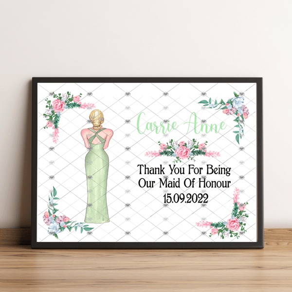 Maid Of Honour Wedding A4 Print, Thank You Gift Maid Of Honour, Maid Of Honour