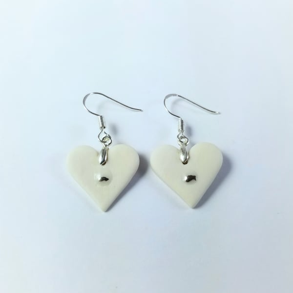 Stud or Drop Earrings White Porcelain Hearts Large Free UK Postage