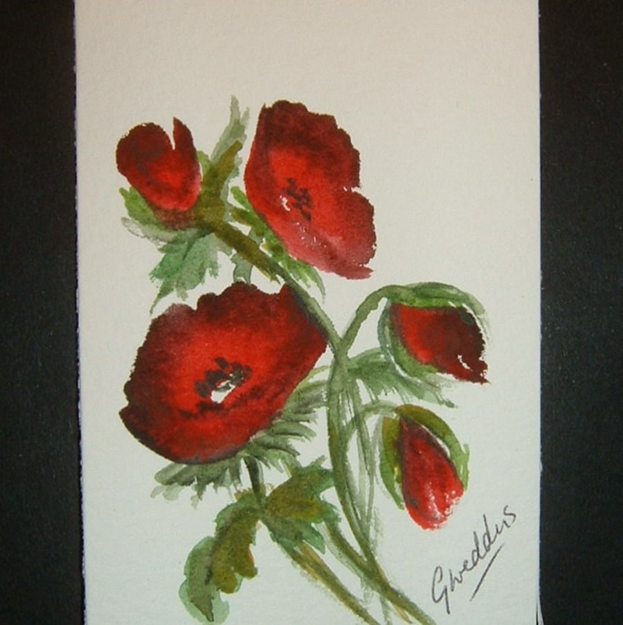 aceo SFA original miniature watercolour painting poppies 28