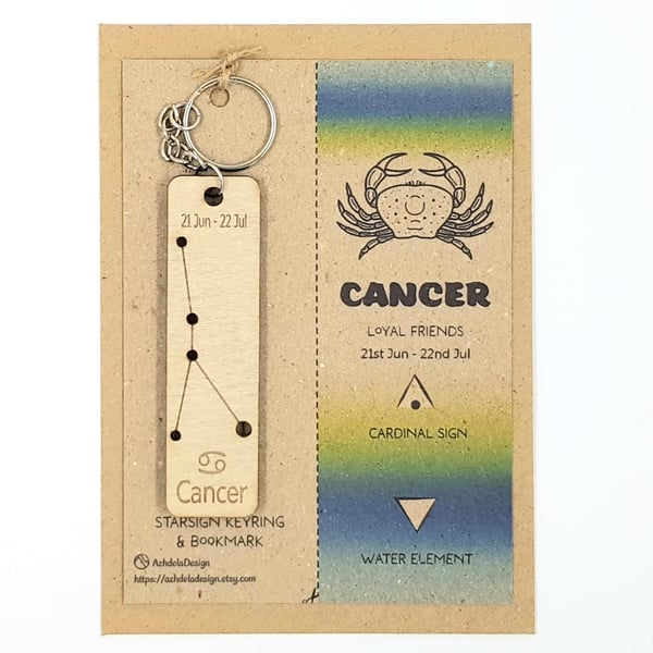 Cancer Zodiac Star Sign Constellation Wooden Keyring & Bookmark Gift