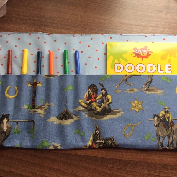 Cowboy and Indian fabric pen and pad wallet