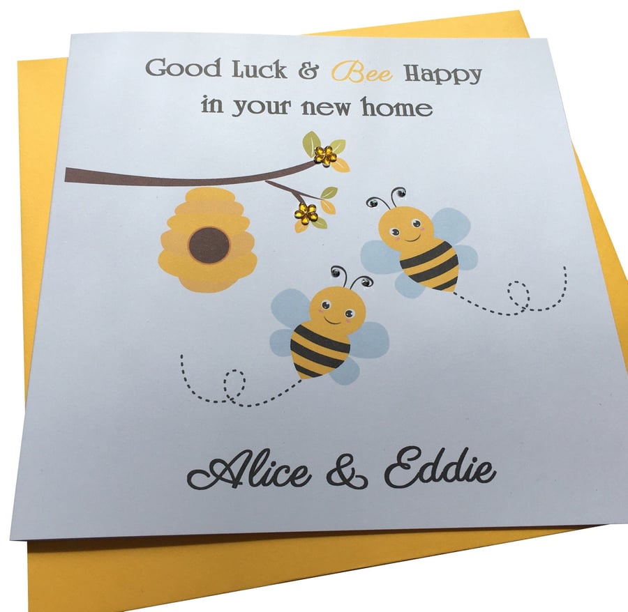 Personalised Handmade New Home Bee Design Card