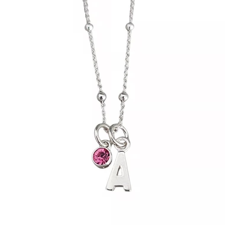 Sterling Silver Personalised Necklace Initial and Birthstone Charm Necklace 