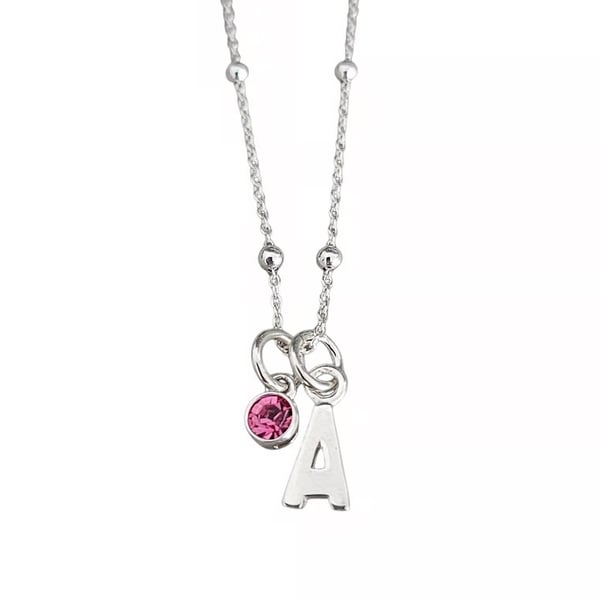 Sterling Silver Personalised Necklace Initial and Birthstone Charm Necklace 