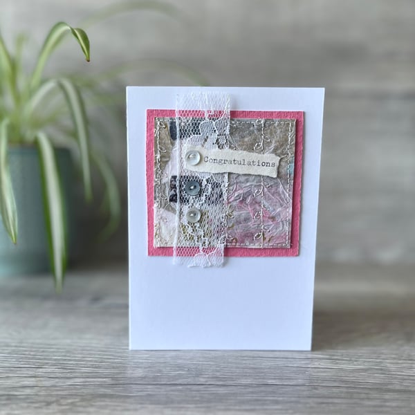 Mixed Media Stitched Congratulations Greetings Card 