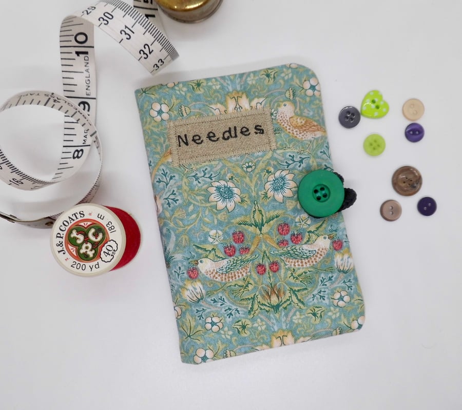 Sewing needle case in William Morris Strawberry Thief fabric