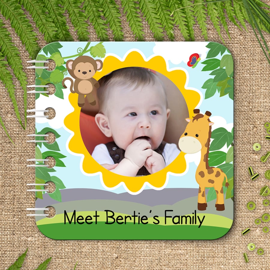 Personalised Baby Board Book, 'Jungle' design, handmade toddler baby gift