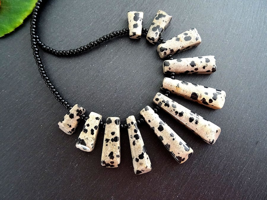 Dalmatian Jasper Fan Necklace