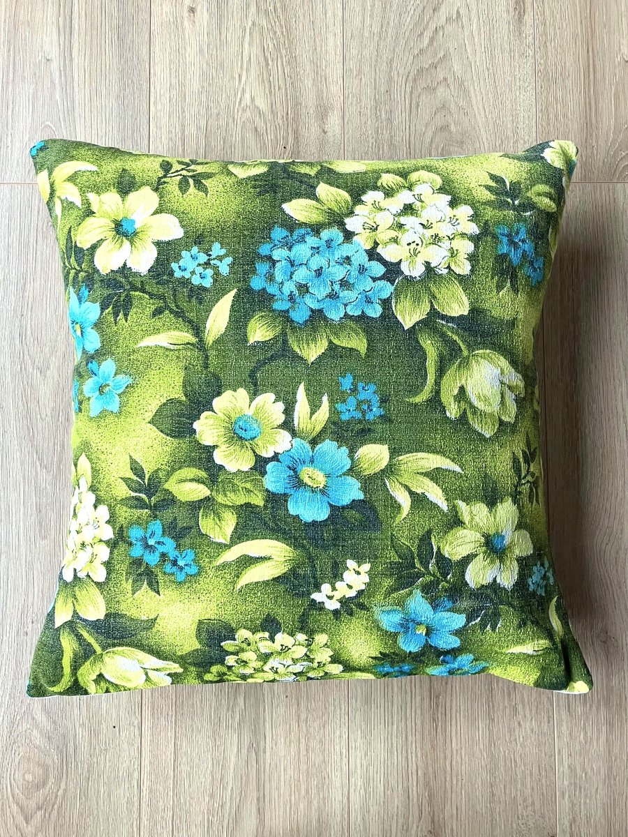 50cm square floral cushion cover made with vintage fabric