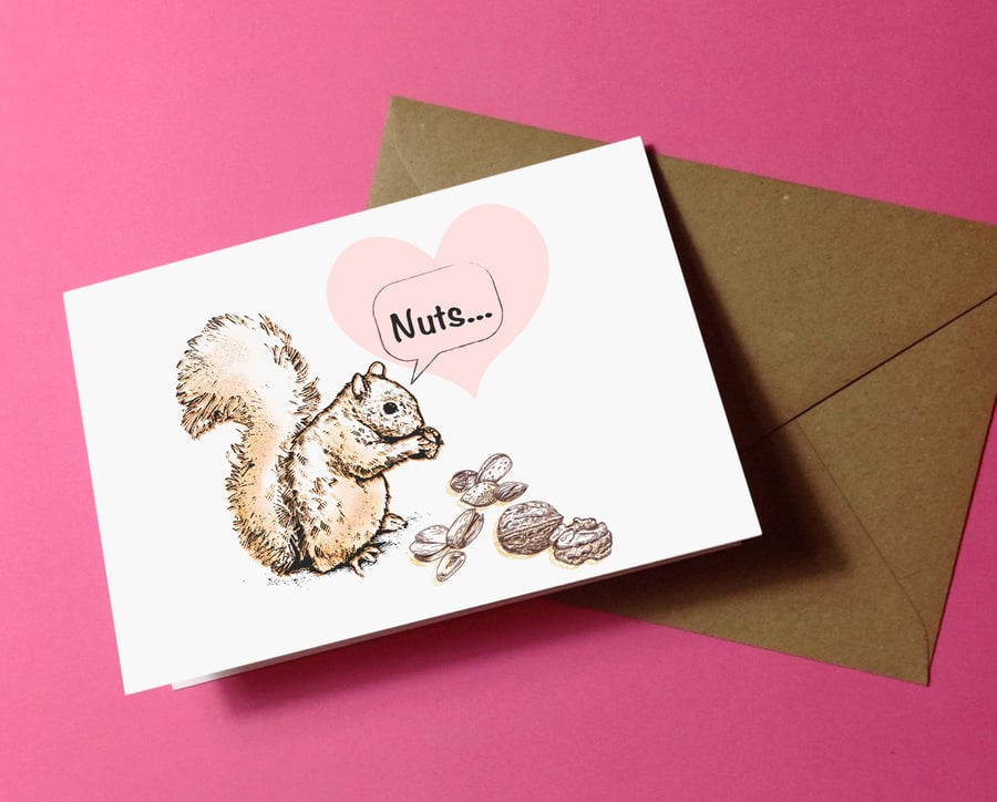 Love Card, Anniversary Squirrel Valentines Greetings Card, Nuts About You, Cute 