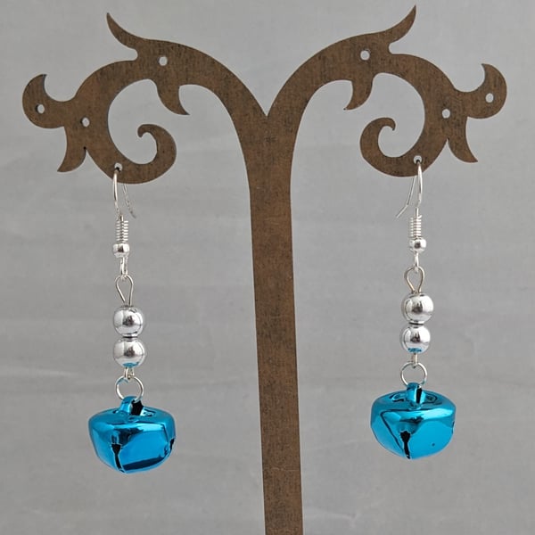 Turquoise and silver jingle bell earrings
