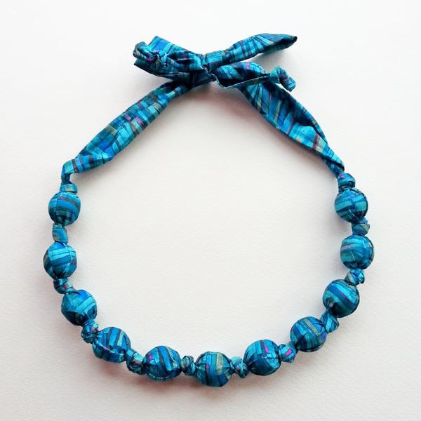 Blue Liberty Print Fabric Necklace - Dr Tulloch book print