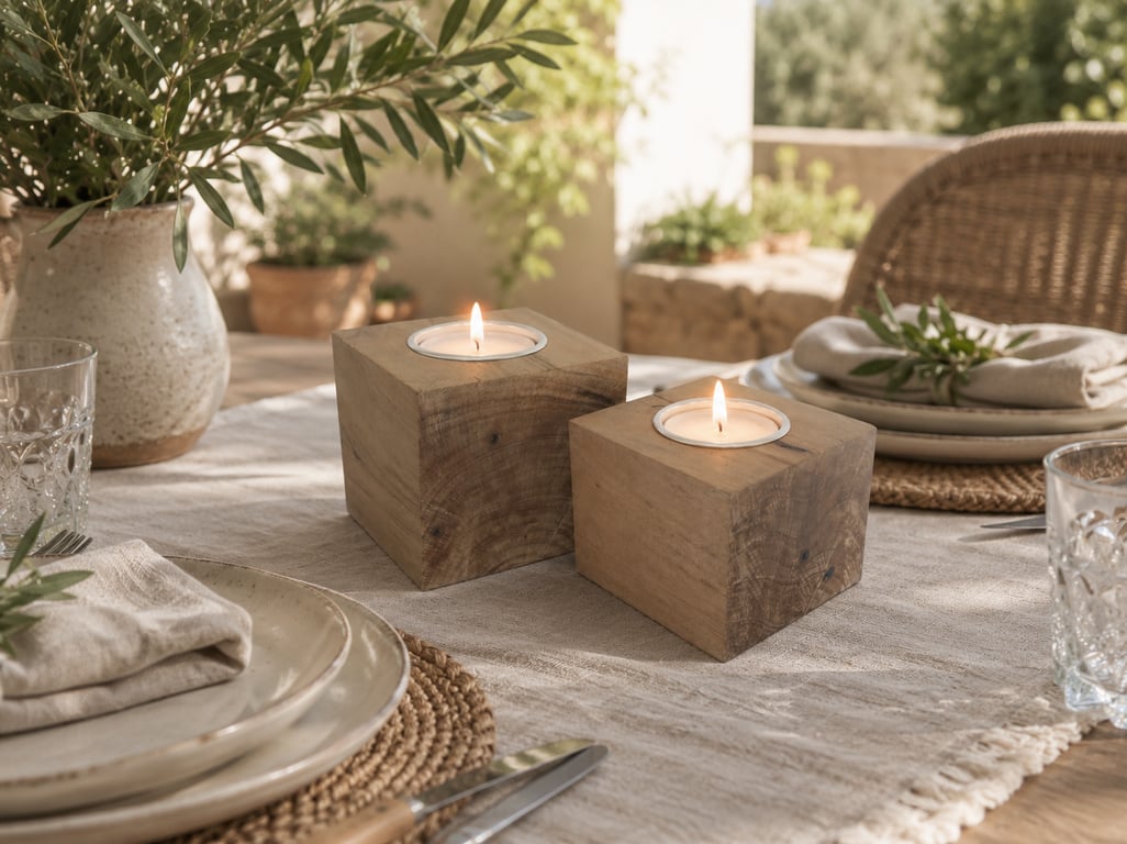 Set of 2 Wooden Tealight Holders - Upcycled Smooth Reclaimed Pallet Blocks