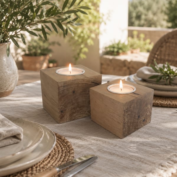 Set of 2 Wooden Tealight Holders - Upcycled Smooth Reclaimed Pallet Blocks